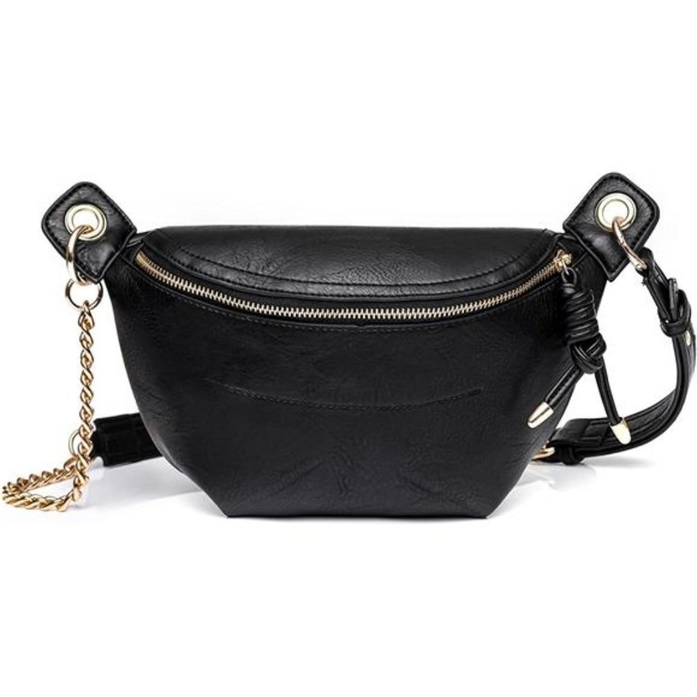 Women Faux Leather Belt Bag Black